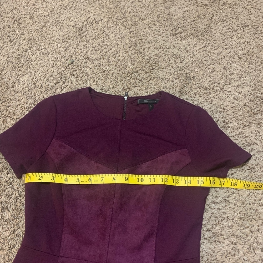 BCBGMAXAZRIA Women’s Sz XS Maroon Suede Peplum Top - Picture 10 of 14